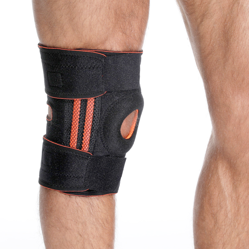 Soporte de rodilla abierta de almohadilla de gel de rótula con estabilizadores de resorte lateral, correas de velcro ajustables