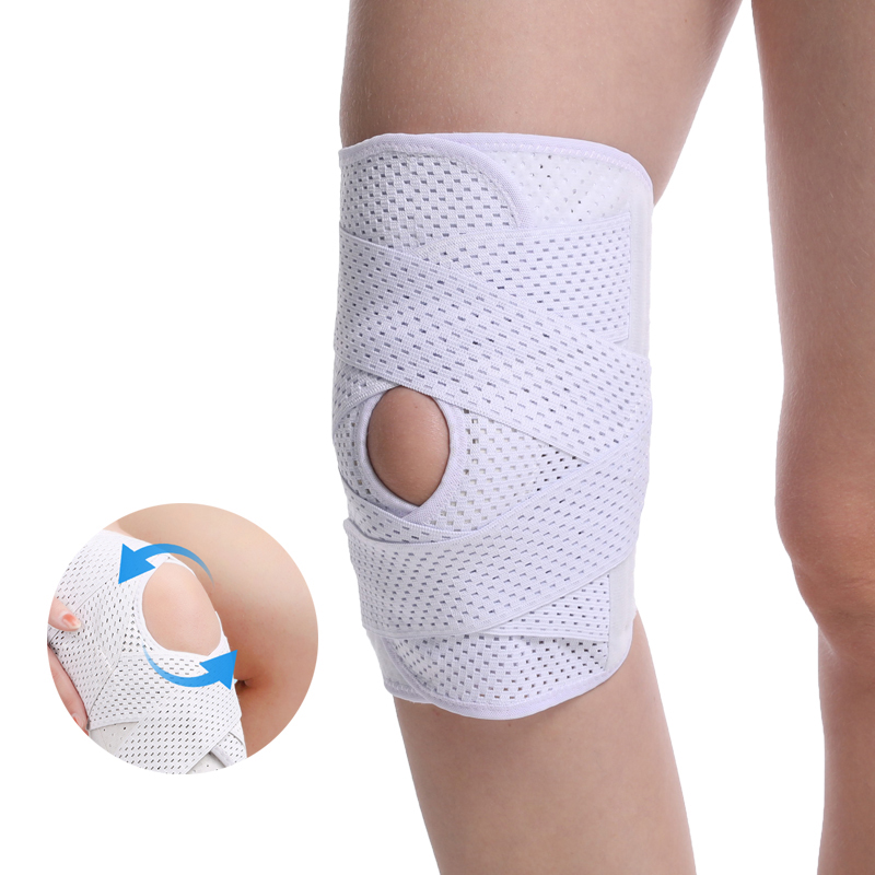 Soporte de rodilla abierta de tamaño múltiple transpirable con envoltura de rodilla ajustable
