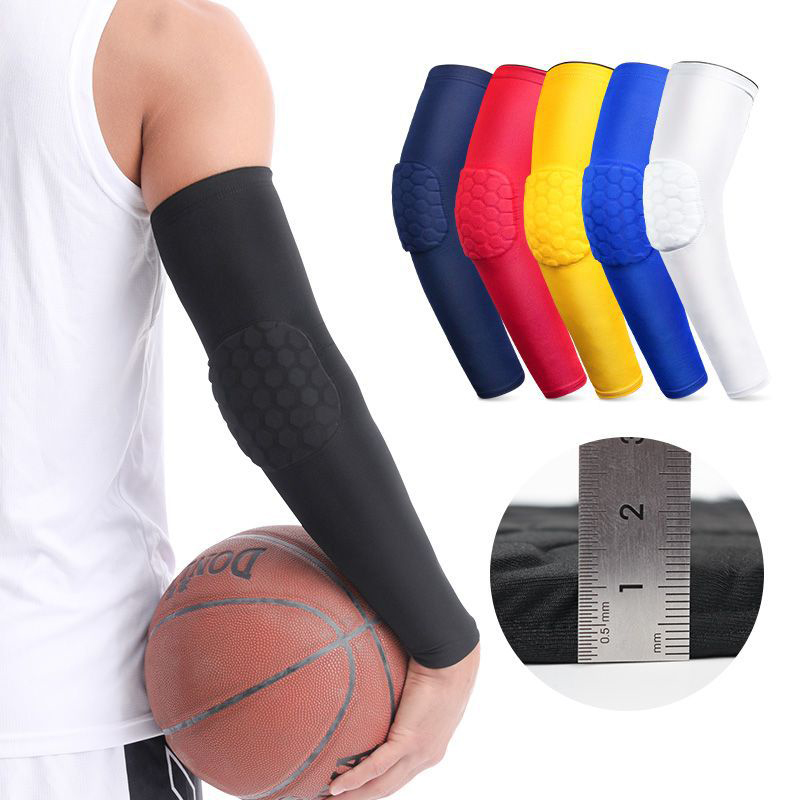 Mangas del brazo del codo lycra con almohadillas de codo de panal para mangas de baloncesto con mangas de desgaste cómoda compresión